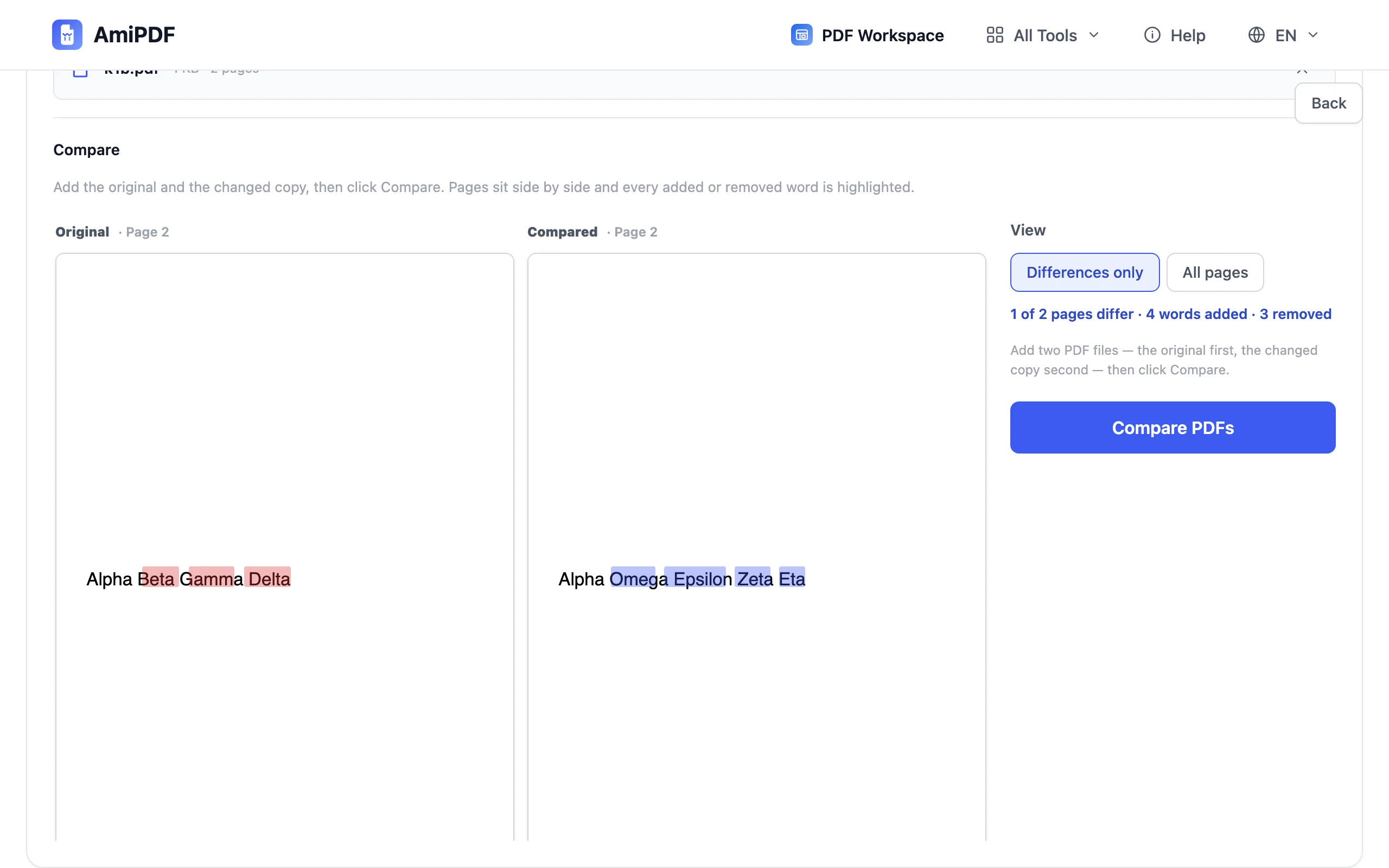 Compare PDF – Review the differences