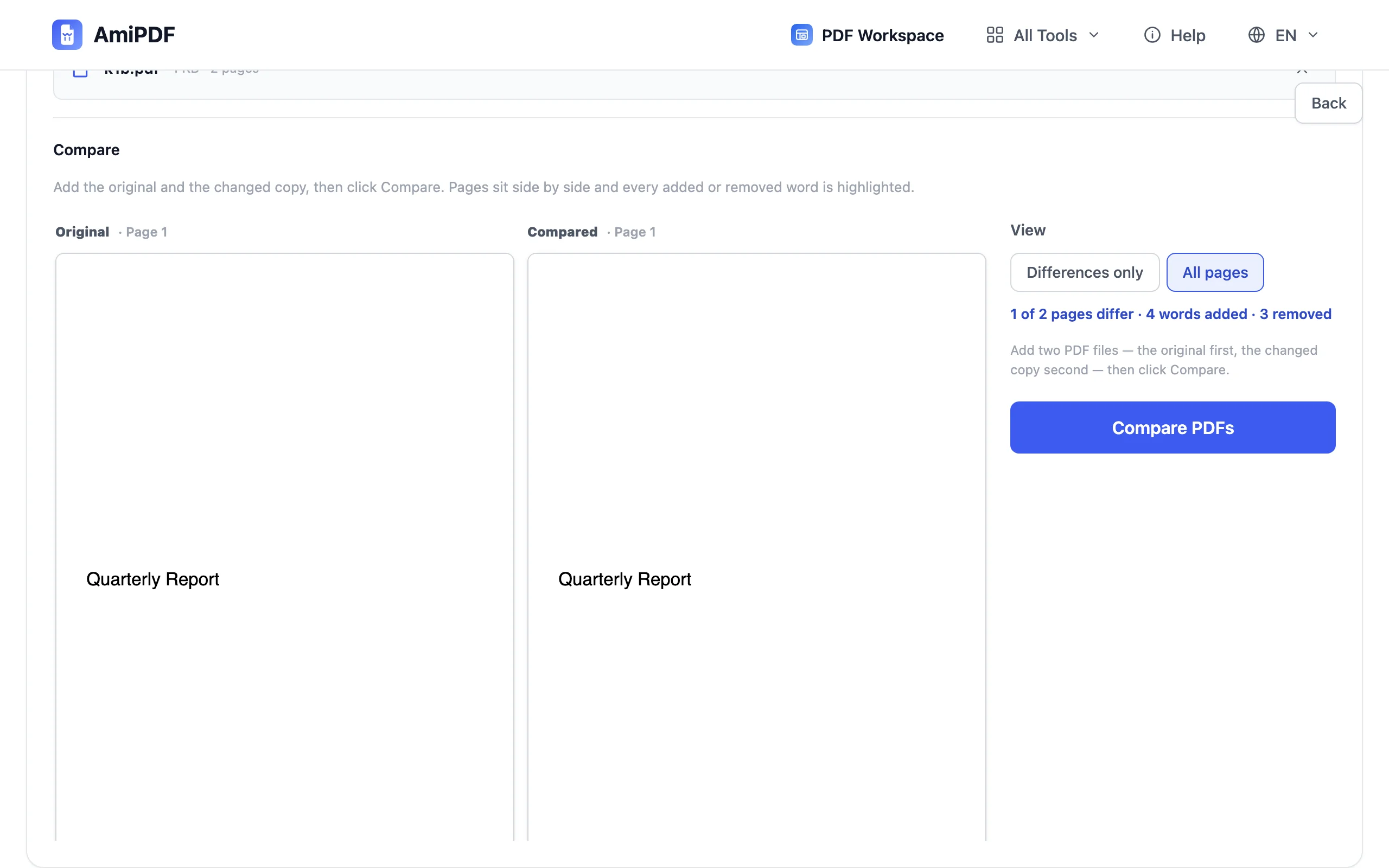 Compare PDF – Decide what to do with the result
