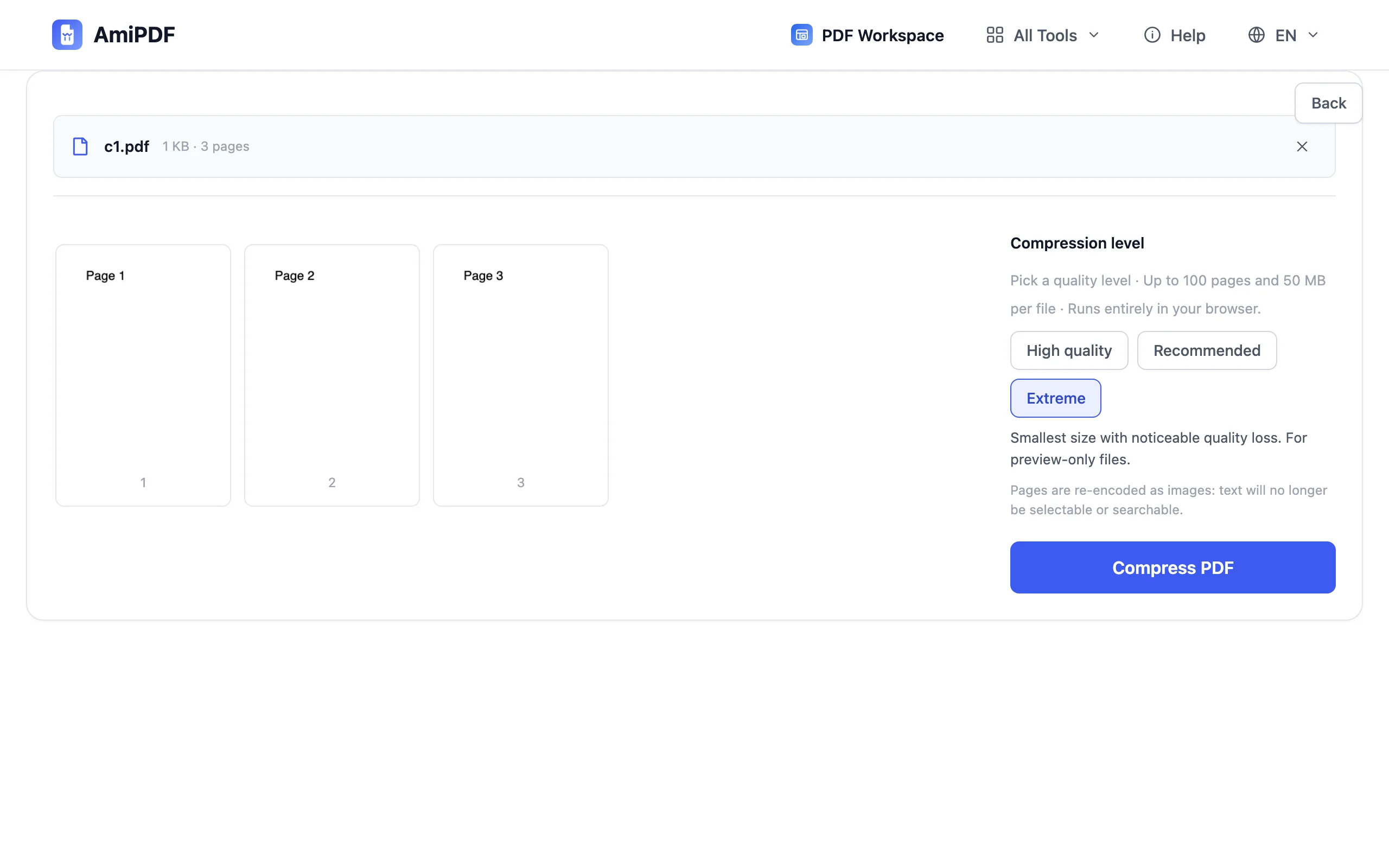 Compress PDF – Pick a compression level
