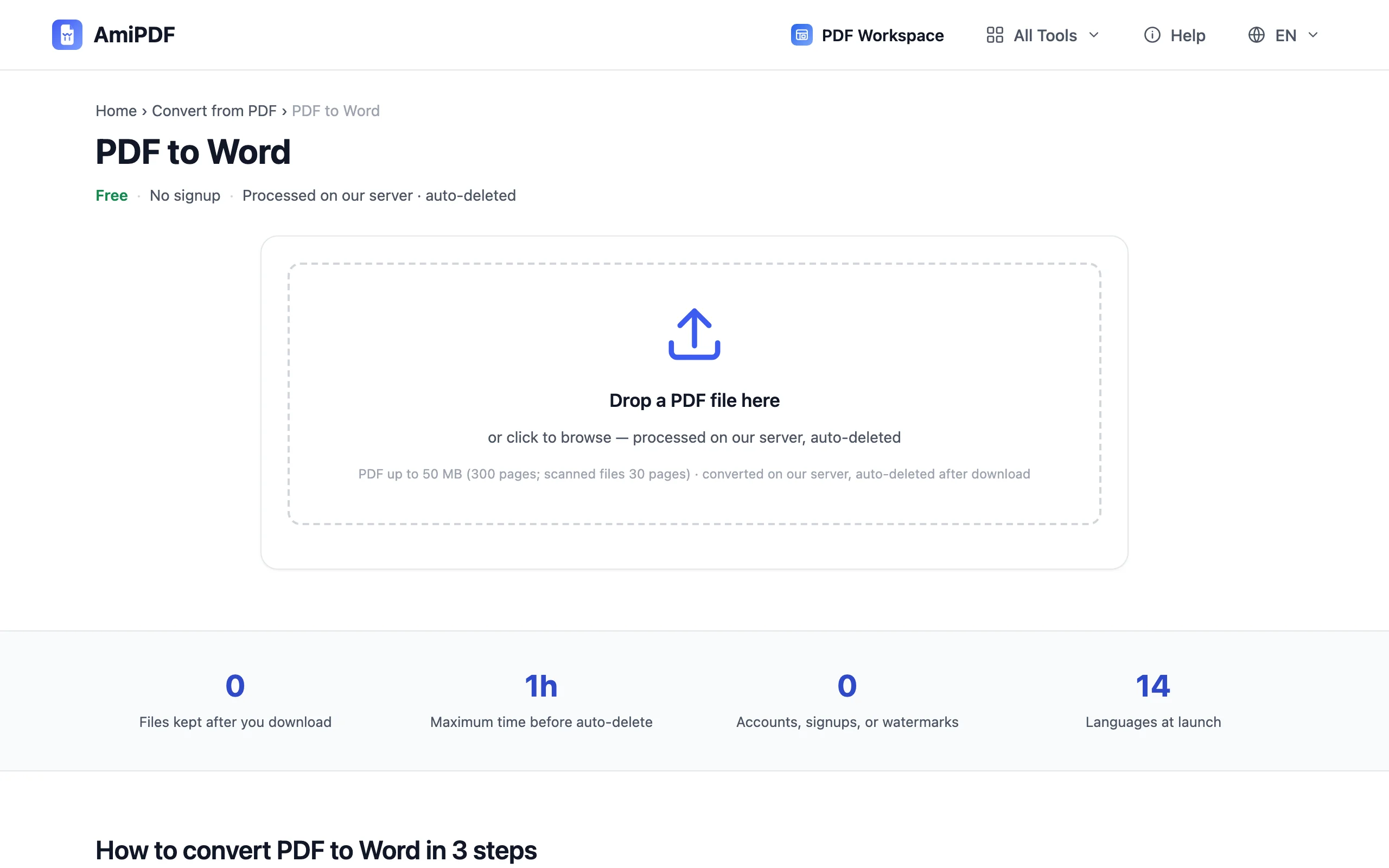 PDF to Word – Open the converter and add your PDF