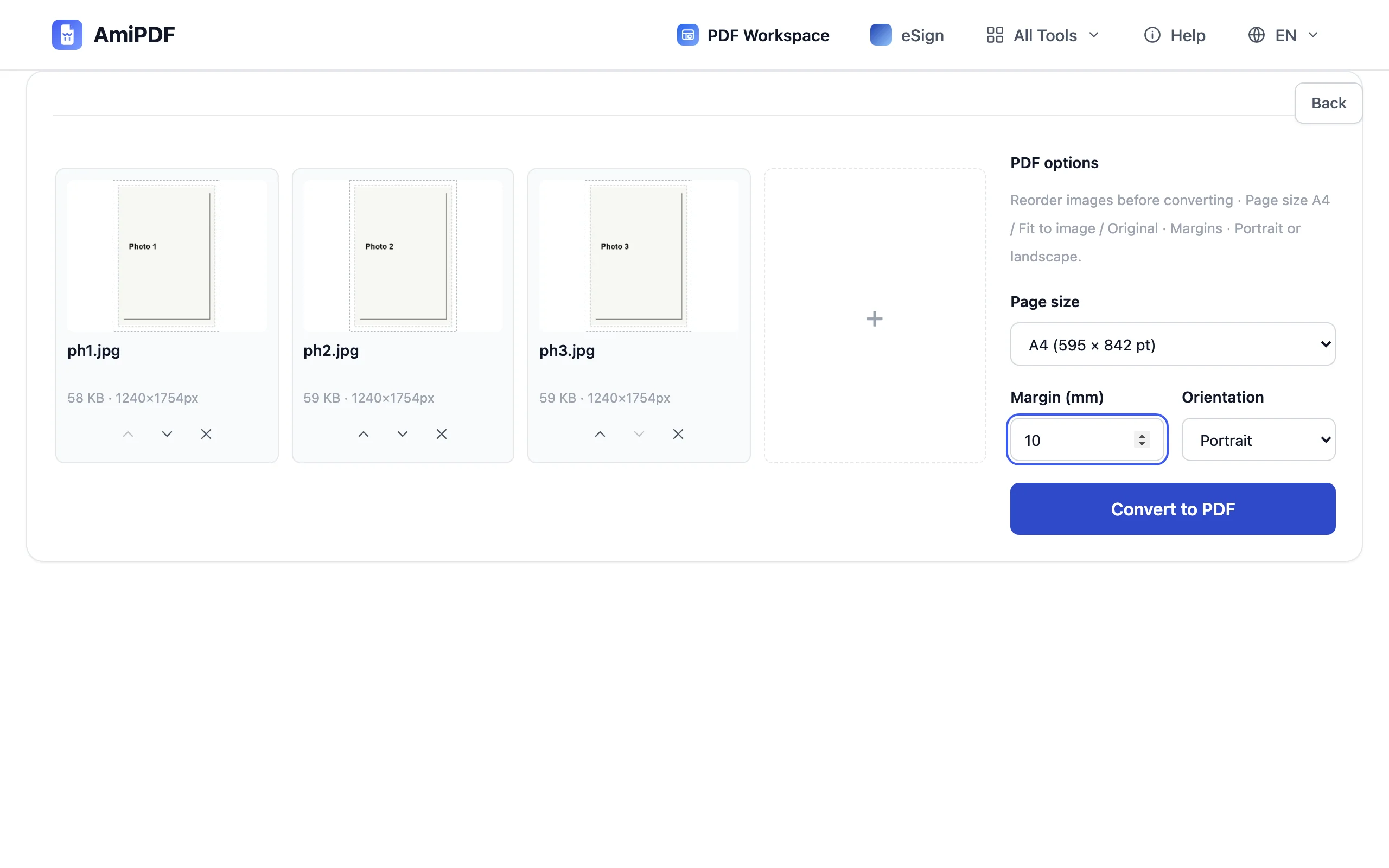 Image to PDF – Choose the page format