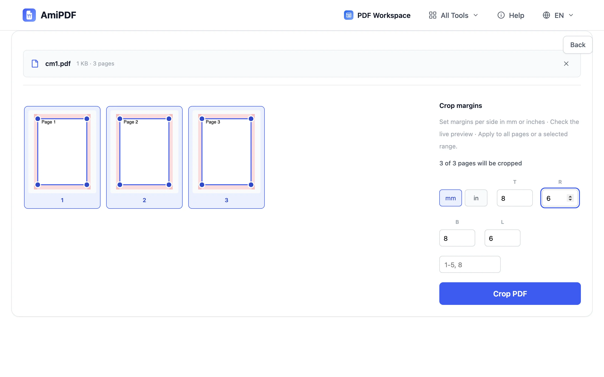 Crop PDF – Set the margins per side