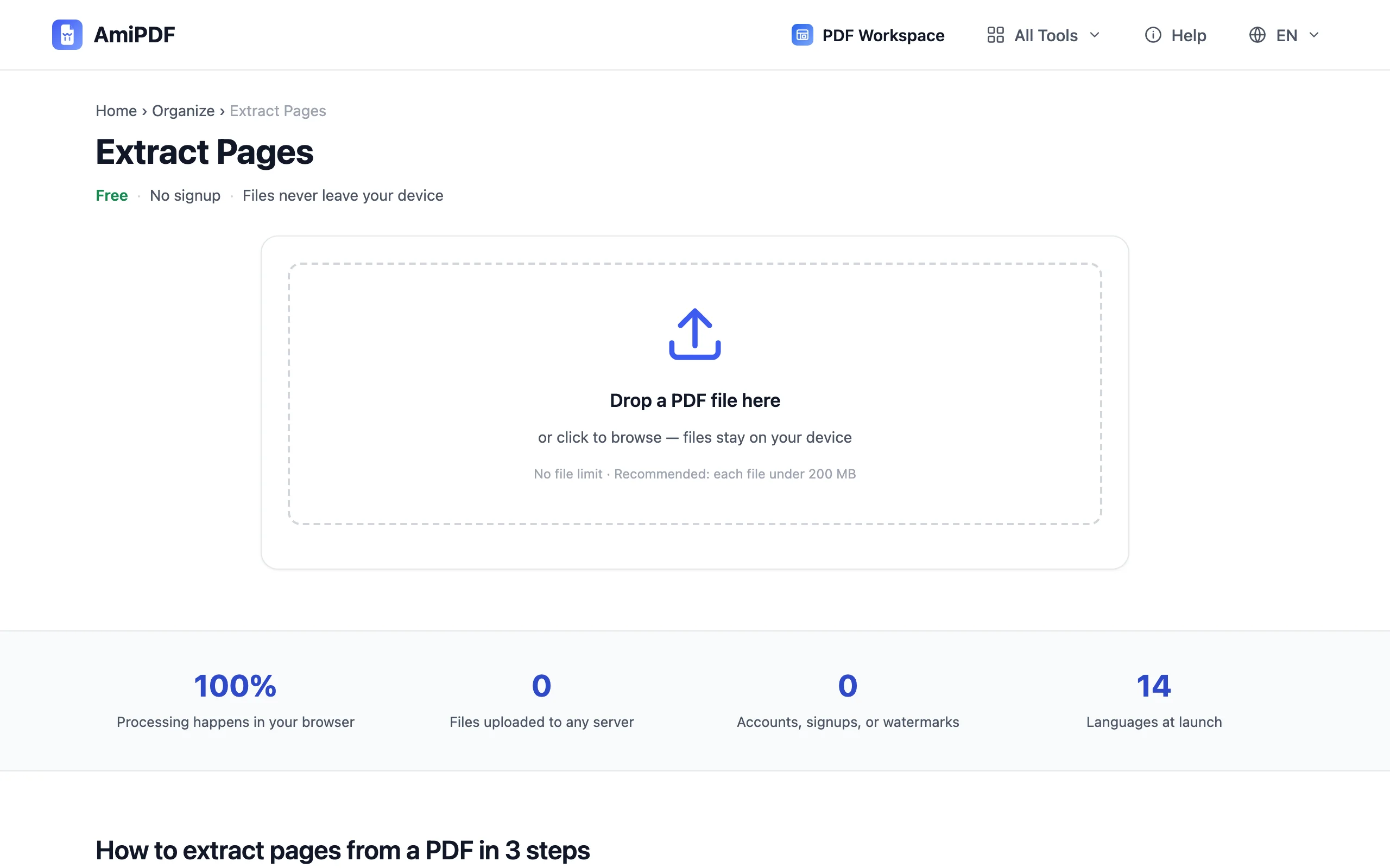 Extract Pages – Open the tool and add your PDF