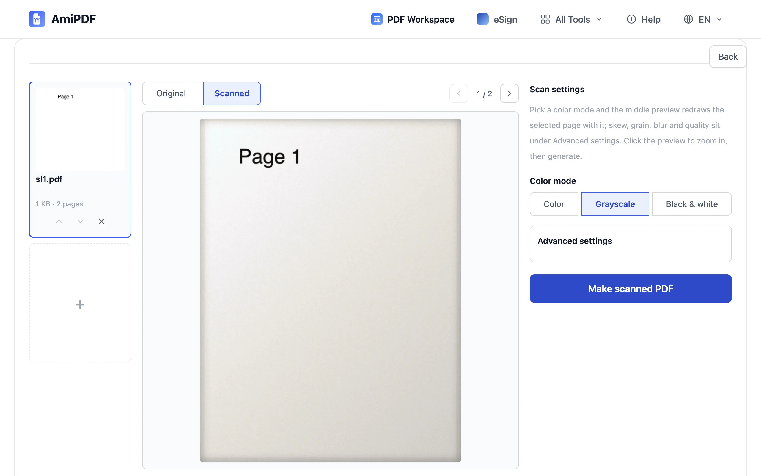 Make PDF Look Scanned – Pick a color mode