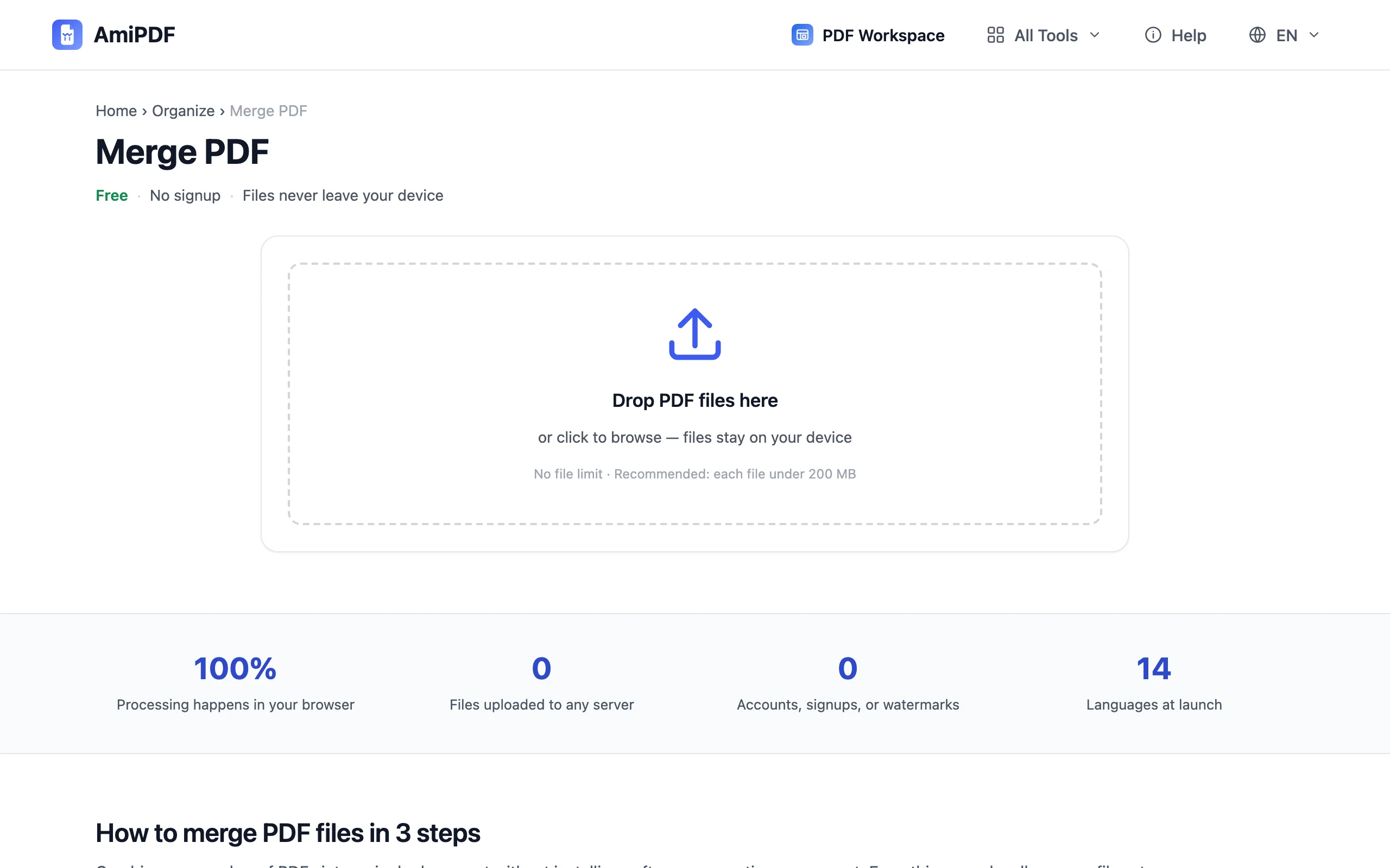 Merge PDF – Open the merger and add your files