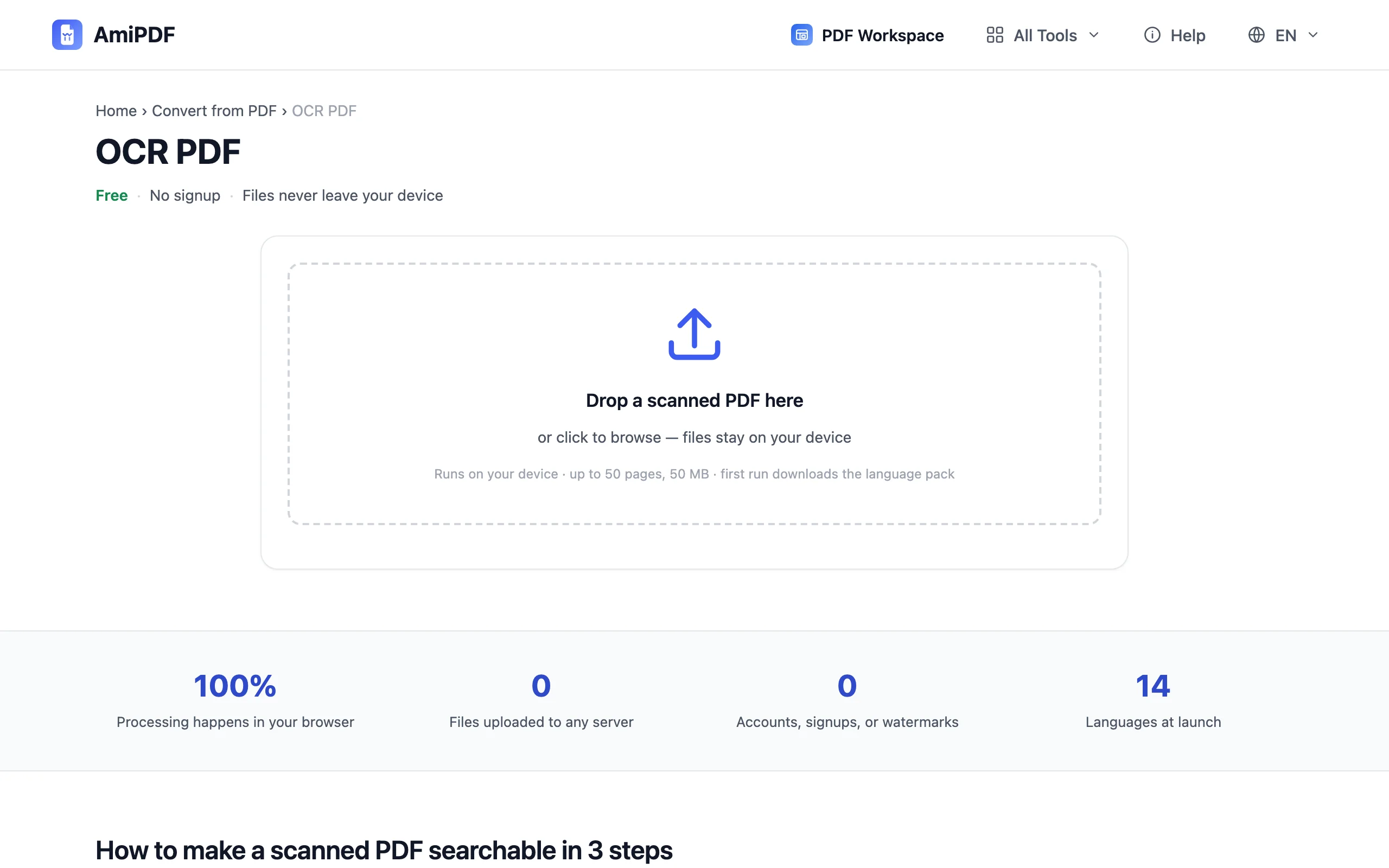 OCR PDF – Open the OCR tool and add your scan