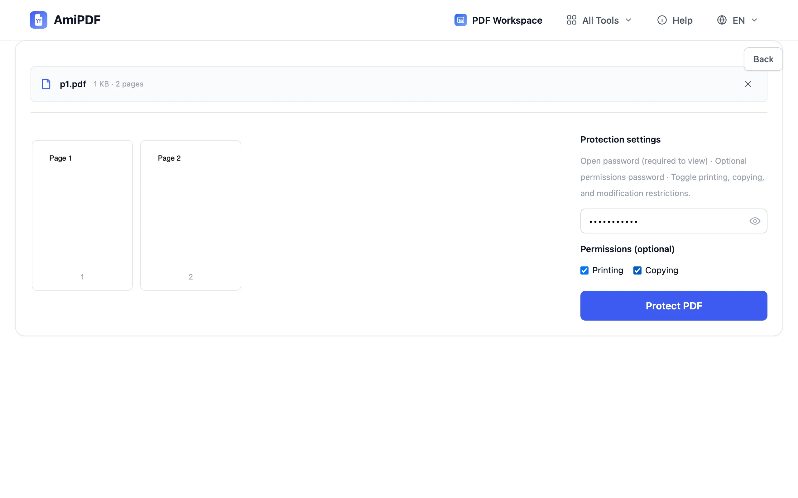 Protect PDF – Set the open password