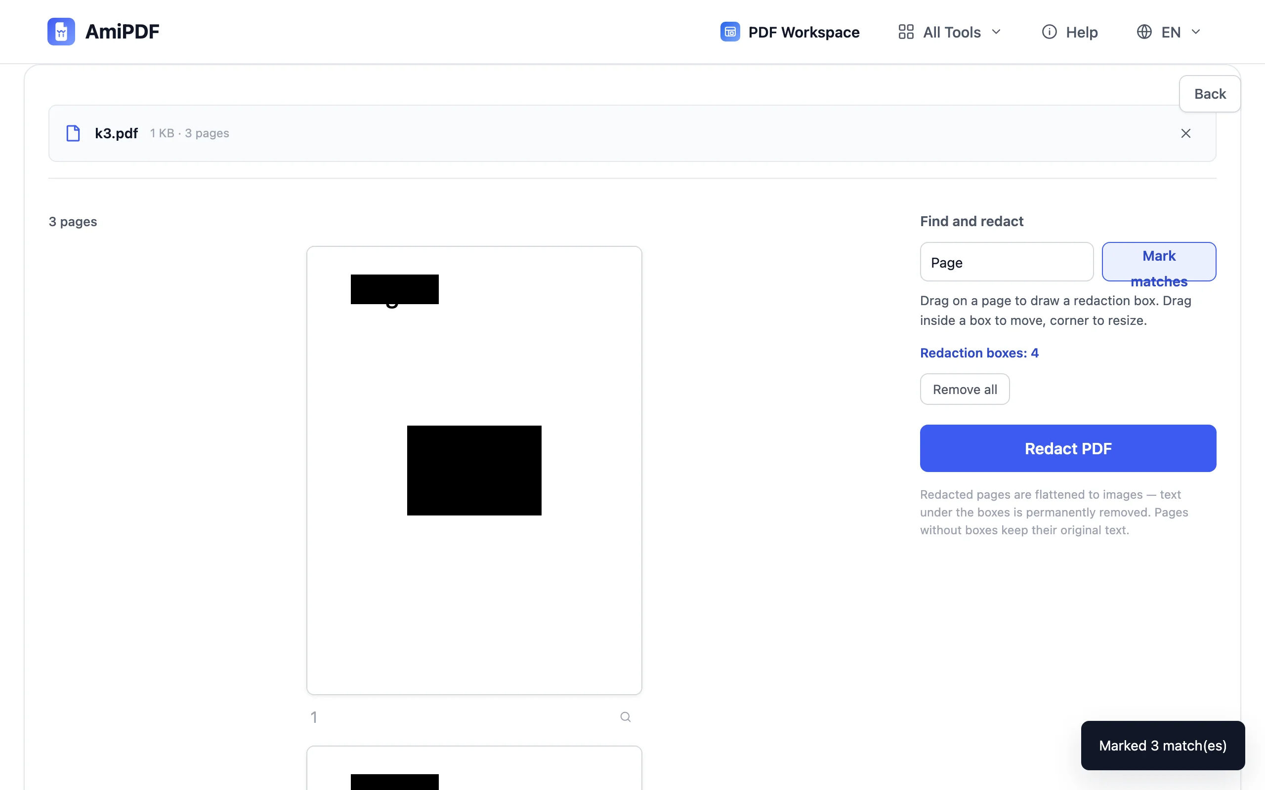 Redact PDF – Review the marked boxes