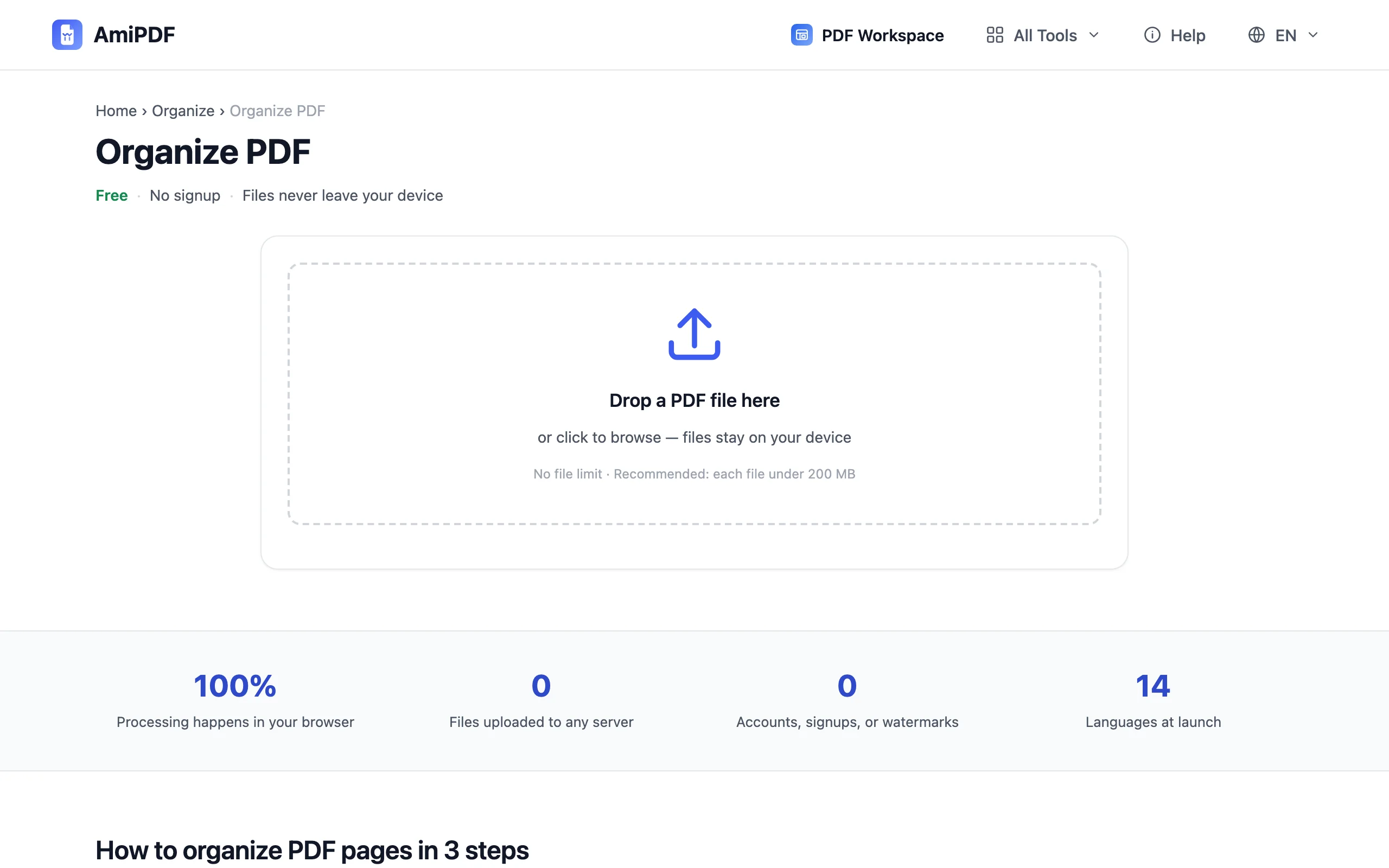 Organize PDF – Open your PDF in the page grid