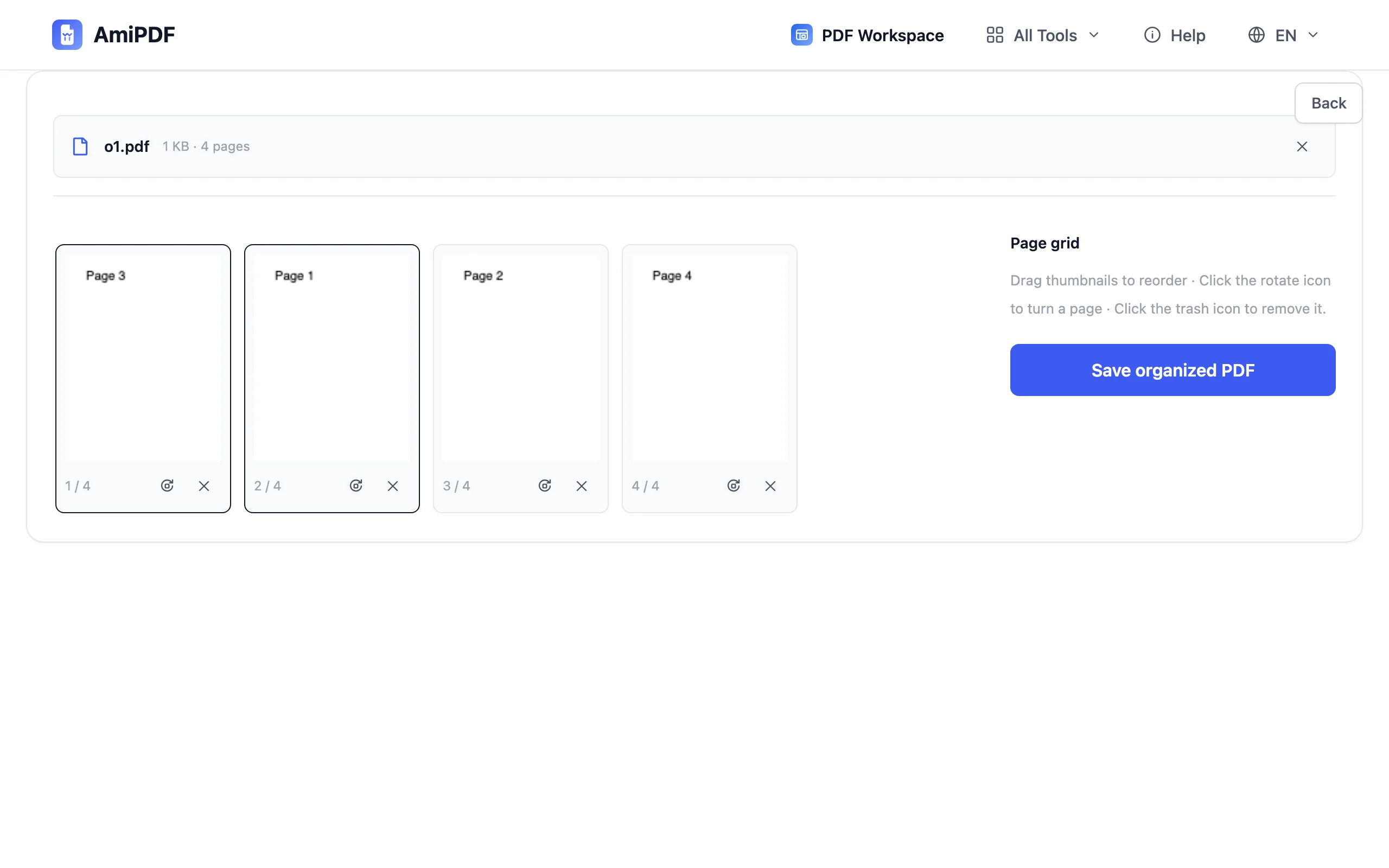 Organize PDF – Drag pages into the new order