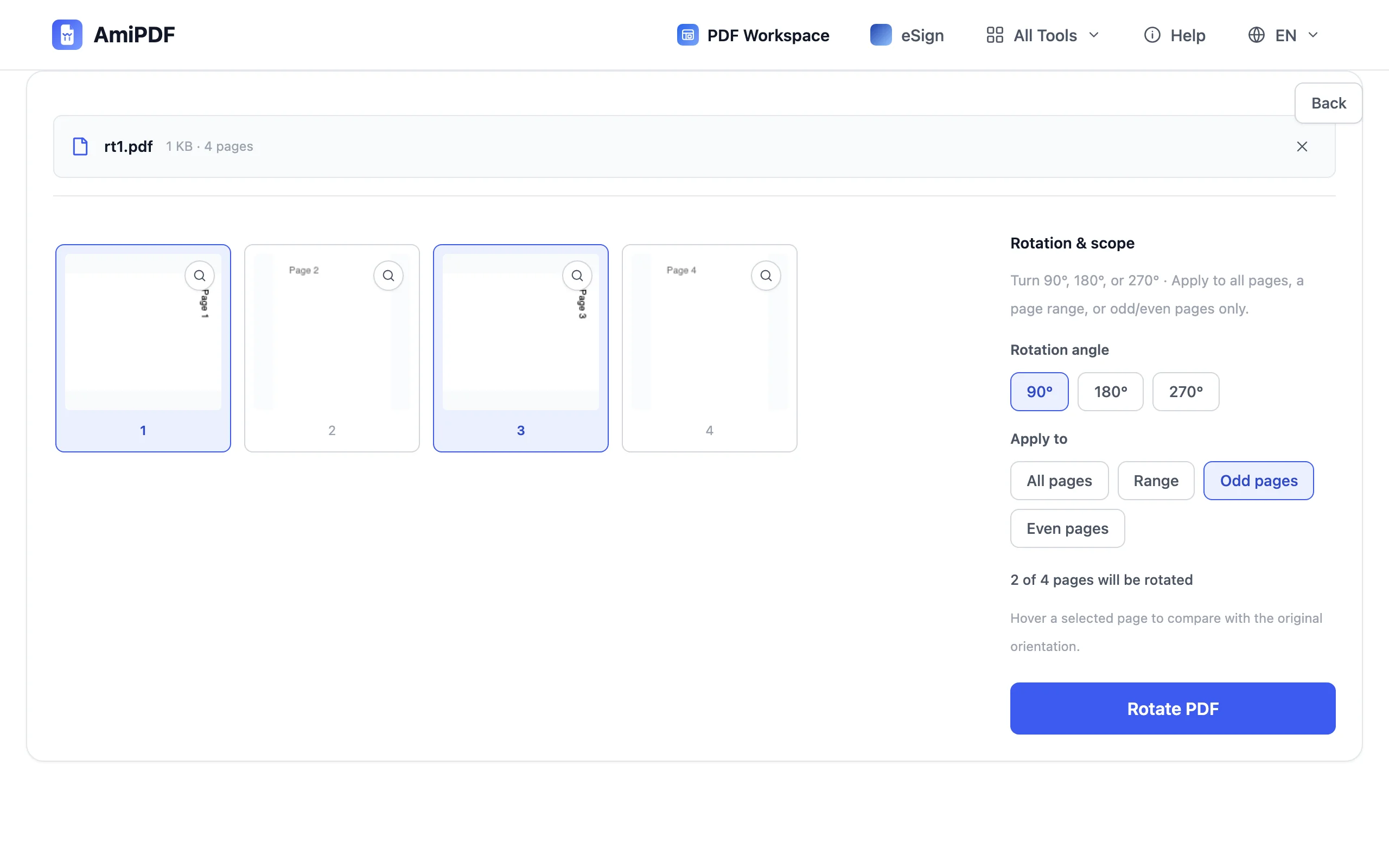 Rotate PDF – Choose the pages
