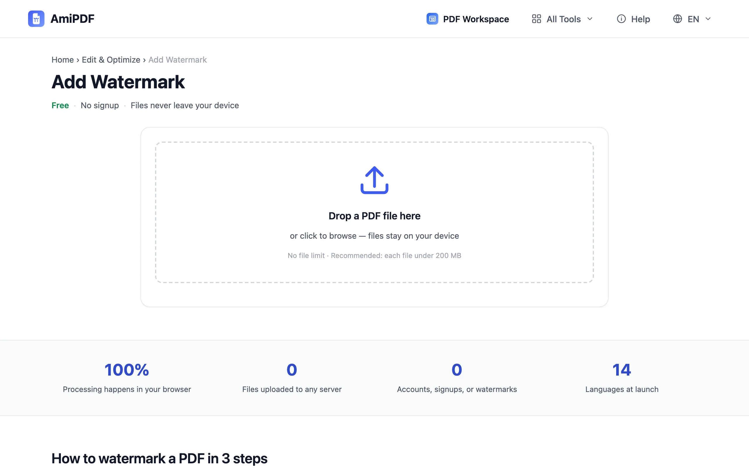 Add Watermark – Open the tool and add your PDF